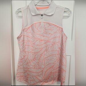 Women's Sleeveless Athletic Top - White and Coral Leaf Design